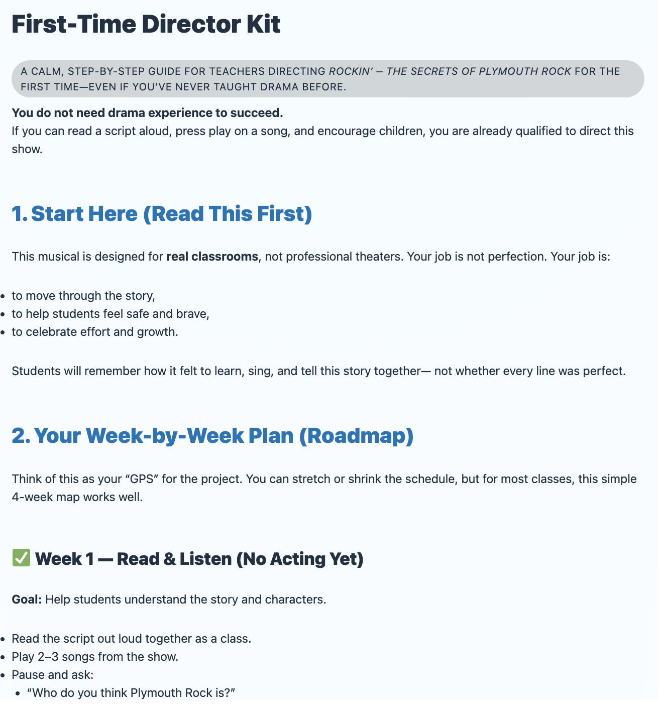 Rehearsal schedule preview page